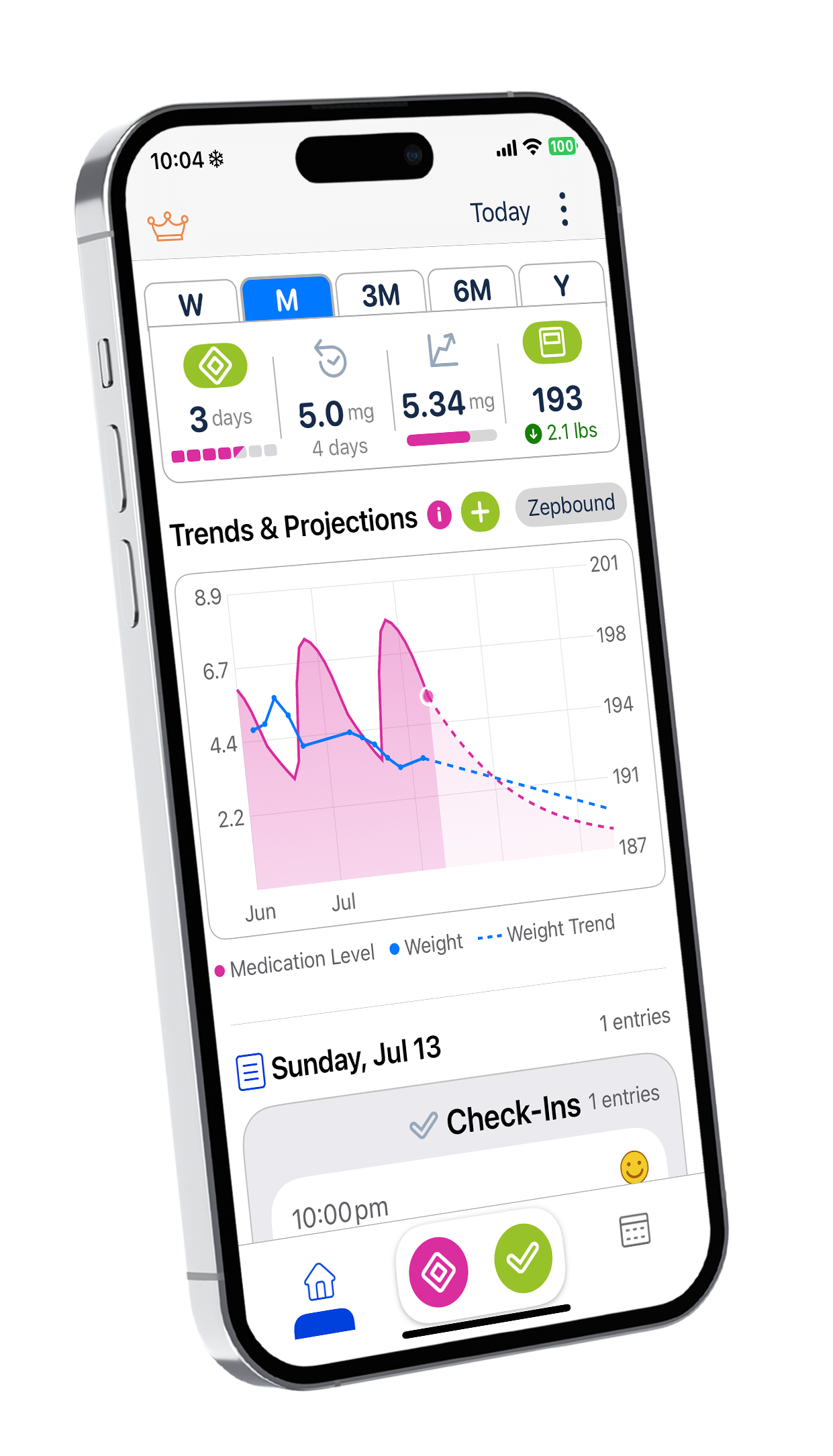 Pokii app screenshot showing shot tracking and wellness